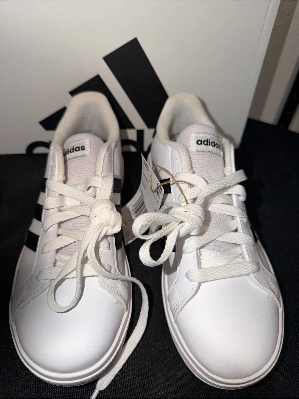 adidas White Sneakers with Black Three Stripes - Kids